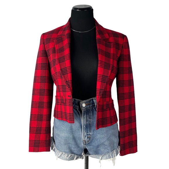Vintage 1950s Pendleton Wool Plaid Blazer Cropped Holiday Christmas Jacket Sz XS - Picture 6 of 10